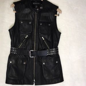 Faux leather belted vest